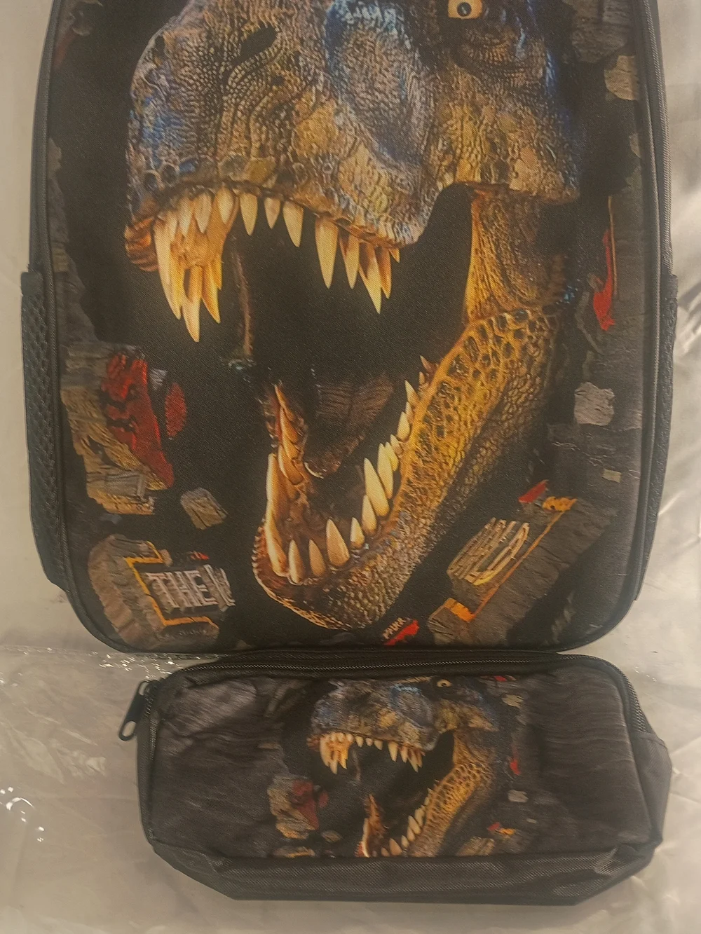Dinosaur Graphic Backpack with Large T-Rex Print - Black/Brown
